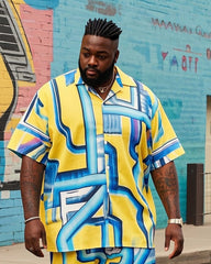 Men's Plus Size High Tone Tube Print Short Sleeve Shirt Shorts Suit