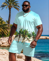 Big & Tall Men's Vacation Hawaii Sea Color Printed T-Shirt Shorts Set