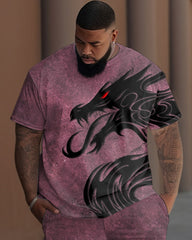 Men's Plus Size Pink Dragon Print T-shirt Trousers Suit