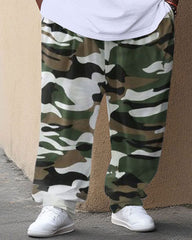 Men's Large Size Street Retro Hip-Hop Camouflage Casual Two-Piece Set
