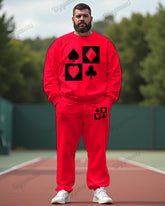 Simple Poker Print Men's Plus Size Sweatshirt Two-Piece Set