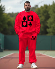 Simple Poker Print Men's Plus Size Sweatshirt Two-Piece Set