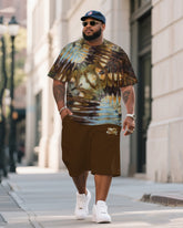 Men's Plus Size Shore Thing Double Diamond Tie Dye Round Neck T-Shirt Shorts Suit