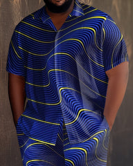 Blue Men's Ombre Art Plus Size Short Sleeve Walking Set