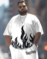 Flame Print T-Shirt Trousers Suit Men's Large