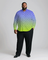 Men's Plus Size Business Blue & Yellow Gradient Print Long Sleeve Shirt Trousers Suit