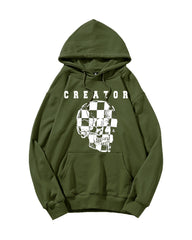 Cotton-checkerboard Design Skull Print Big Men's Loose Sweater