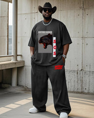 Plus Size Men's Leopard Print Casual Short Sleeve T-Shirt Pants Suit