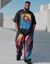 Plus Size 1 L-9L Men's Abstract Printed Casual Short Sleeve T-Shirt Pants Suit