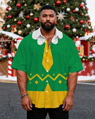 Big & Tall Men's Christmas Elf Cosplay Printed Short Sleeve Shirt