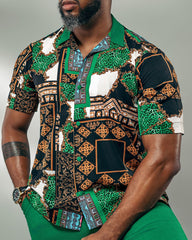 Big & Tall Men's Daily Leisure. High-grade Irregular Print Shirt Shorts Suit