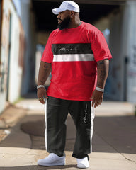 Men's Simple Colorblock Print Large Suit