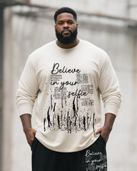 Big & Tall Men's Graffiti Letter Print Long Sleeve T-Shirt Pants Suit