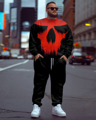 Men's Plus-size Skull On Fire Print Sweater Two-piece Set