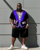 Men's Plus Size Street Fashion Purple Bunny Suit Cosplay Printed Shirt Shorts Suit