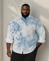 Big & Tall Men's Daily Blue Abstract Geometric Print Long Sleeve Bamboo Hemp Texture Shirt