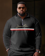 Men's Big & Tall Simple Striped Zipper Shirt And Pants Two-Piece Set