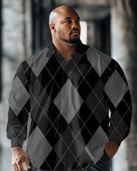 Big Men's Casual Diamond Button Down Long Sleeve Shirt