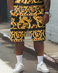Baroque Print T-Shirt Shorts Suit Men's Plus Size