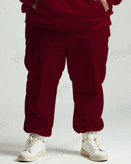 Men's Daily Casual Red Stripe Patchwork Print Big & Tall Hoodie Set