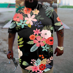 Black Plus Size Casual Colorful Floral T-Shirt