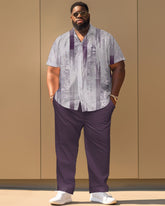 Casual Texture Print Short Sleeve Shirt Trousers Suit Men's Plus Size