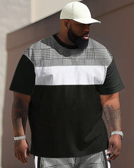 Men's Casual Large Plaid Colorblock Printed T-Shirt Pants Set