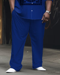 Men's Plus Size Retro Square Graphic Long Sleeve Shirt and Pants Set