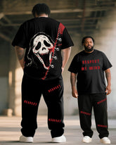 Big & Tall Men's RESPECT MY GRIND Skull Graffiti Print T-Shirt Trousers Suit