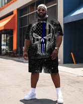 Independence Day Flag Skull Blue Print Large Men's Set