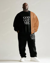 Men's Black & Orange GOD GOT ME Letter Big & Tall Crewneck Sweatshirt Set