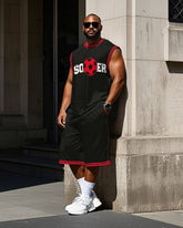 Men's Big and Tall Funny Letter SOCCER & Football Printed Basketball Vest and Shorts Set