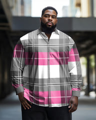 Big Men's Relaxed Fit Long Sleeve Shirt with Powder Gray Plaid