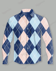Big Guys Casual Diamond Check Button Down Long Sleeve Shirt