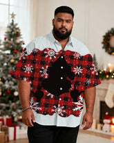 Big & Tall Men's Christmas Cartoon Silhouette Print Short Sleeve Shirt