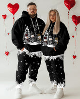 Couple Fashion Casual Big and Tall Snowman Partner Pattern Printed Hoodie Set