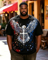 Big & Tall Men's 250th Anniversary Flying Eagle Cross Print Short Sleeve Shirt