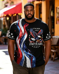 Big & Tall Men's 250th Anniversary National Flag Star Print Short Sleeve Shirt