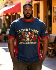 Big & Tall Men's 250th Anniversary Retro Color Blocking Print Short Sleeve Shirt