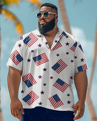 Big Men's Summer Independence Day Flag Print Shirt Shorts Set