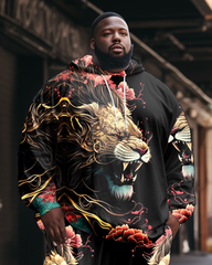 Men's Plus Size Casual Flower Lion Two Piece Sweatshirt