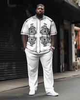 Men's Plus Size Elegant Classic Geometric Short Sleeve Shirt Shorts Set