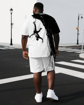 Men's Punk Style Man Hanging in Cliff Back Print Big & Tall Casual Short-Sleeve T-shirt 2-Piece Set