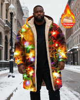 Big & Tall Men's Color Starlight Gradient Printed Velvet Thickened Long Hooded Coat