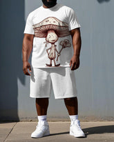 Men's Fashion Mushroom Cartoon Print Casual Breathable Big & Tall Short-Sleeve T-shirt Shorts Set