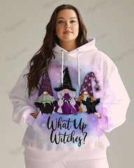 Women's Casual Daily What Up Witches Print Plus Size Hoodie Suit