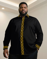 Big & Tall Men' Casual Business Features Jacquard-Red & Grey & Dark Blue & White & Black Long Sleeve Shirt