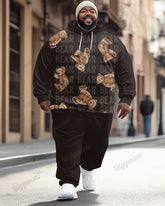 Men's Casual Retro Brown Bear Letter Print Plus Size Hoodie Suit