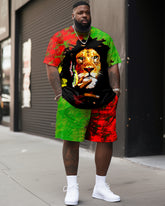 Street Cartoon Red And Green Block Printed Large Men's Suit