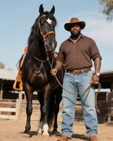 Plus Size Men's Western Style Retro Brown Striped Long Sleeve Shirt Jeans Suit
